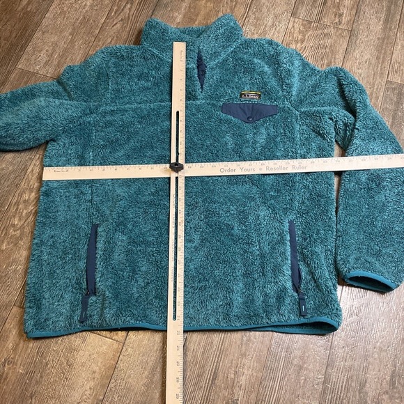L.L. Bean Hi Pile Fleece Snap Pullover Fuzzy Teal Blue Women’s XL Zip Pockets - Picture 3 of 7